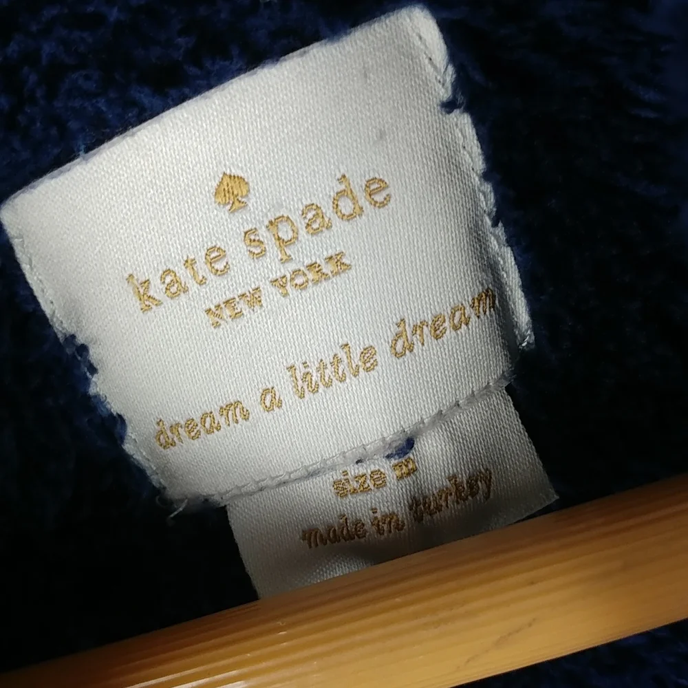 Kate Spade Women's Navy W/ White Trim, Mini Length Bath Robe And Tie Sash, M